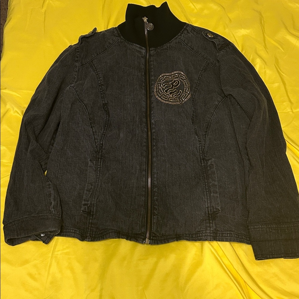 RocaWear Black Denim Jacket with Embroidered Design